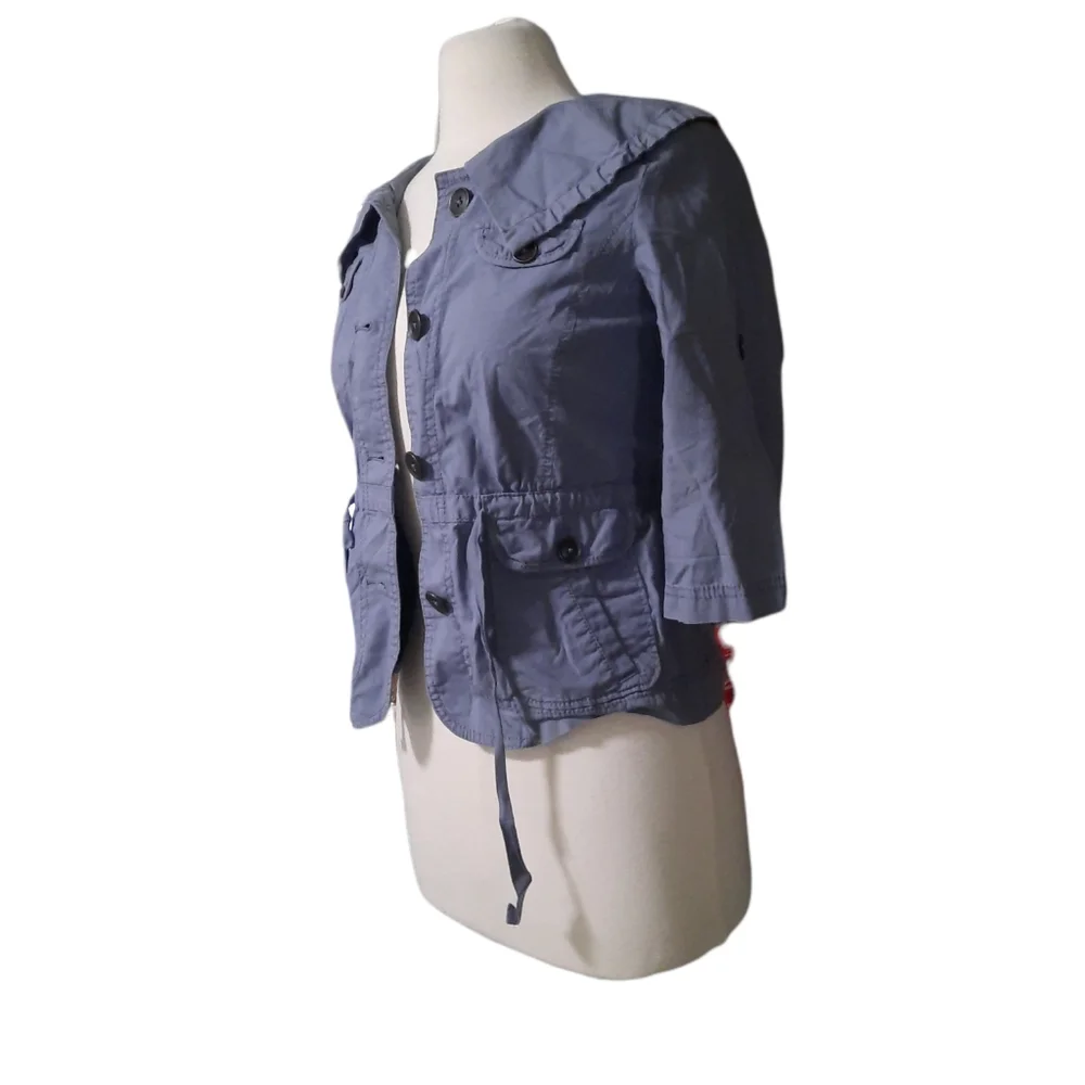 Casual Loft XSP Button Front Collared Coat Jacket Blue Cotton Drawstring…